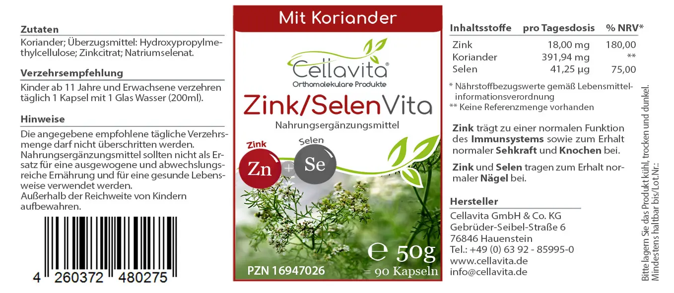 Zink-Selen & Koriander Vita Kapseln