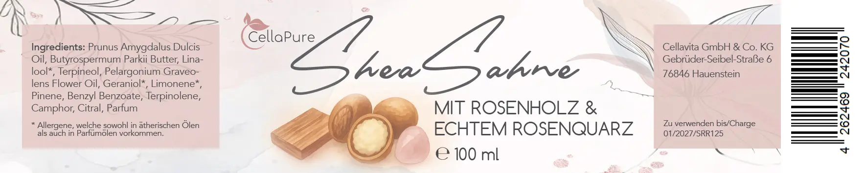 Shea Sahne mit Rosenholz & echtem Rosenquarz