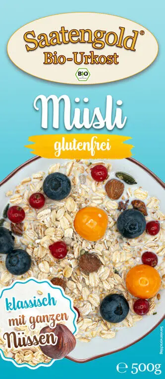 Saatengold® - Bio Müsli ohne Rosinen - glutenfrei & vegan - 500g