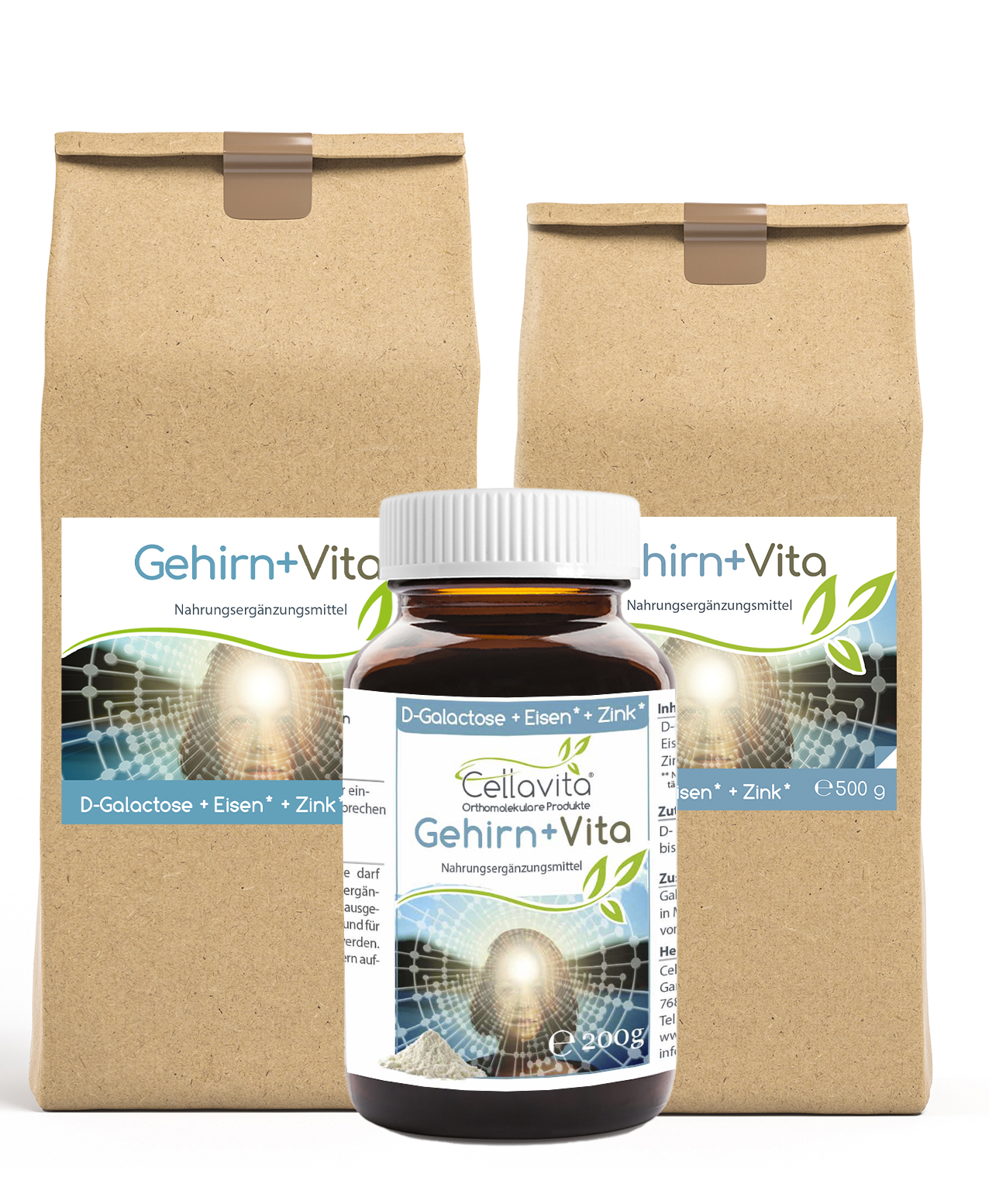 Gehirn+ Vita Pulver (mit D-Galactose, Eisen & Zink)