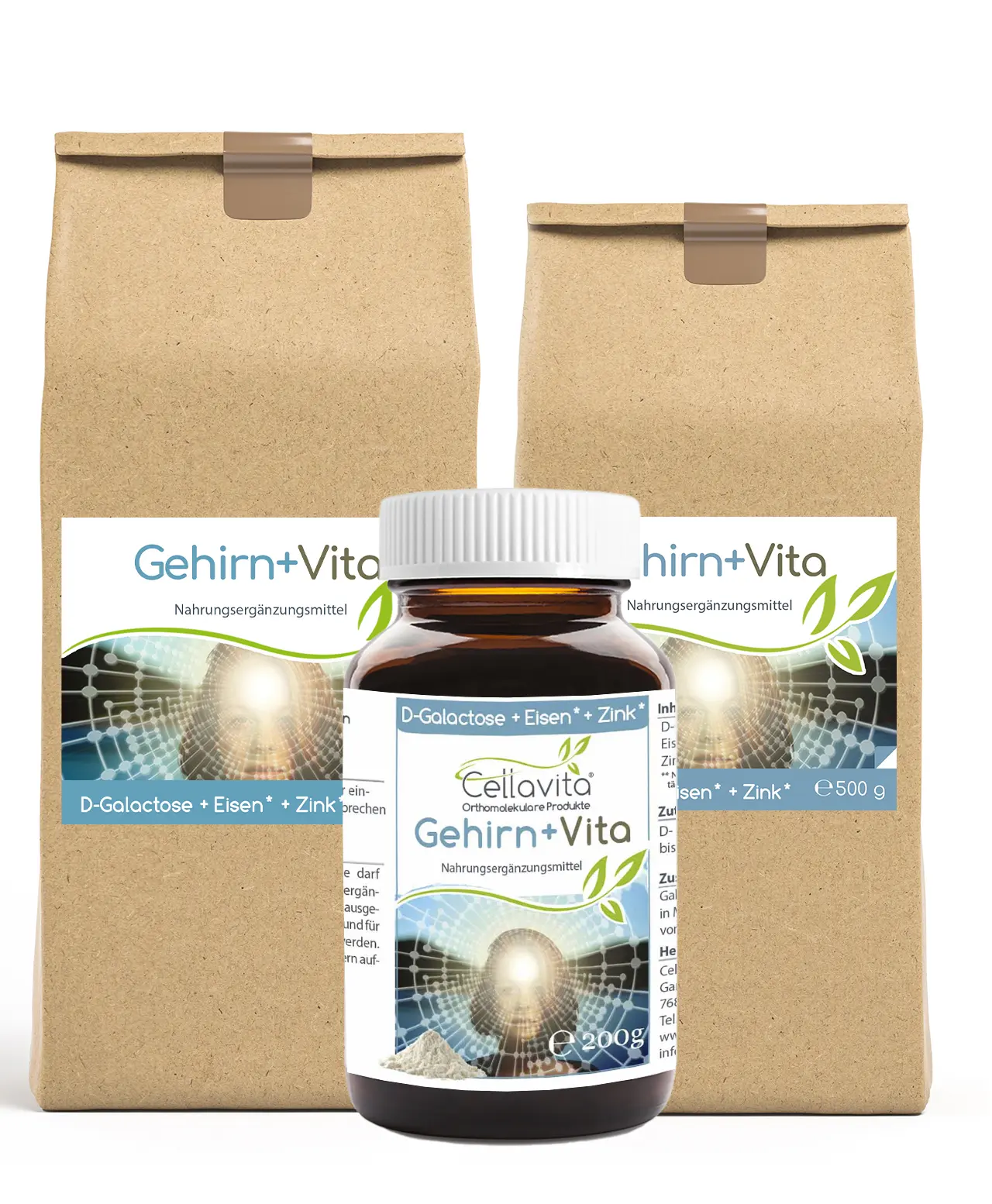 Gehirn+ Vita Pulver (mit D-Galactose, Eisen & Zink)