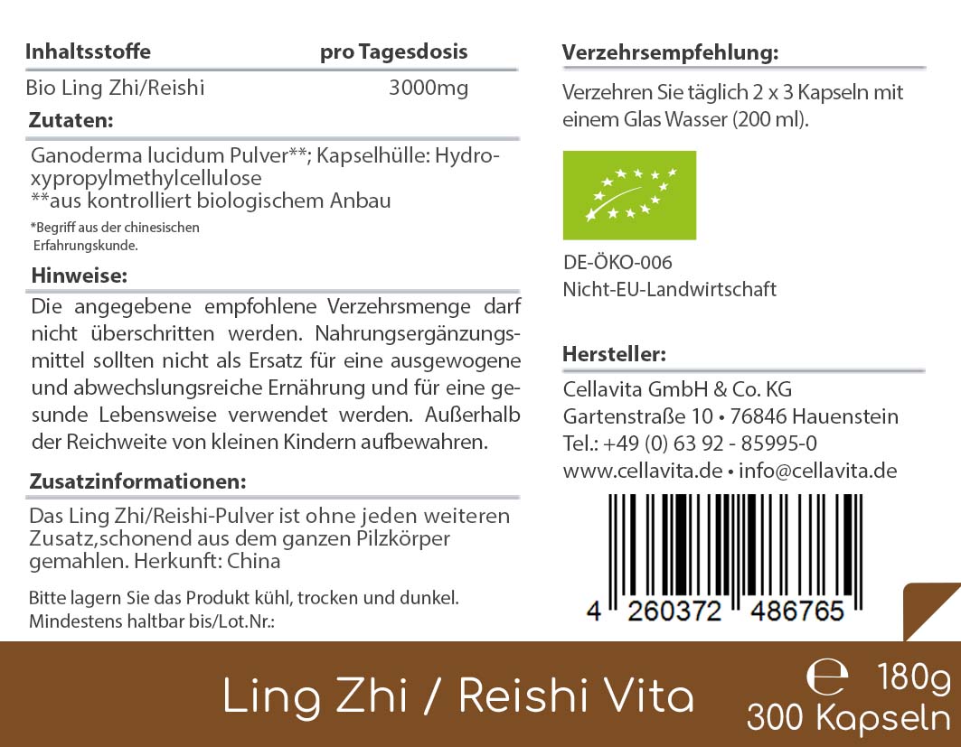 Bio-Ling Zhi / Reishi Vita  "Glänzender Lackporling" Kapseln