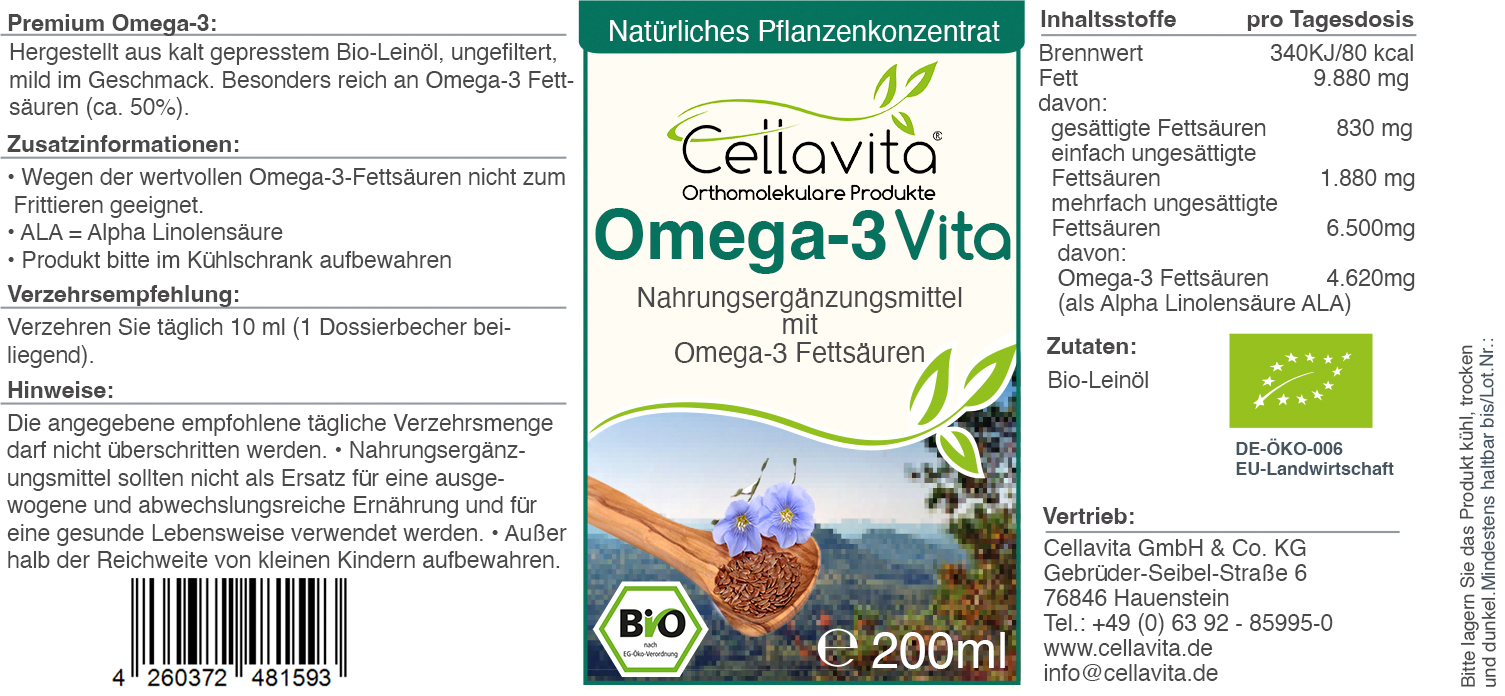 Omega-3 Vita (Bio) Pflanzenkonzentrat Vorteilspaket 4x 200ml