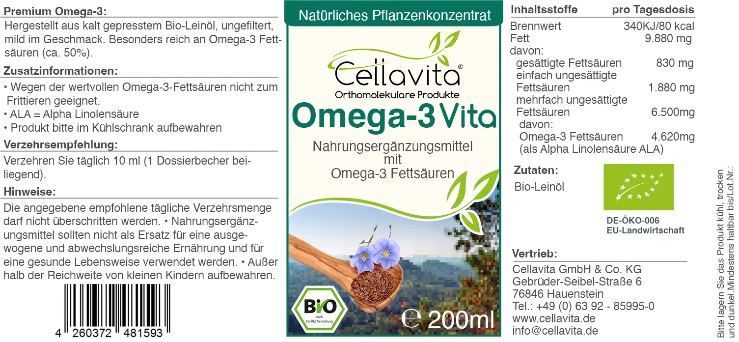 Omega-3 Vita (Bio) Pflanzenkonzentrat Vorteilspaket 4x 200ml