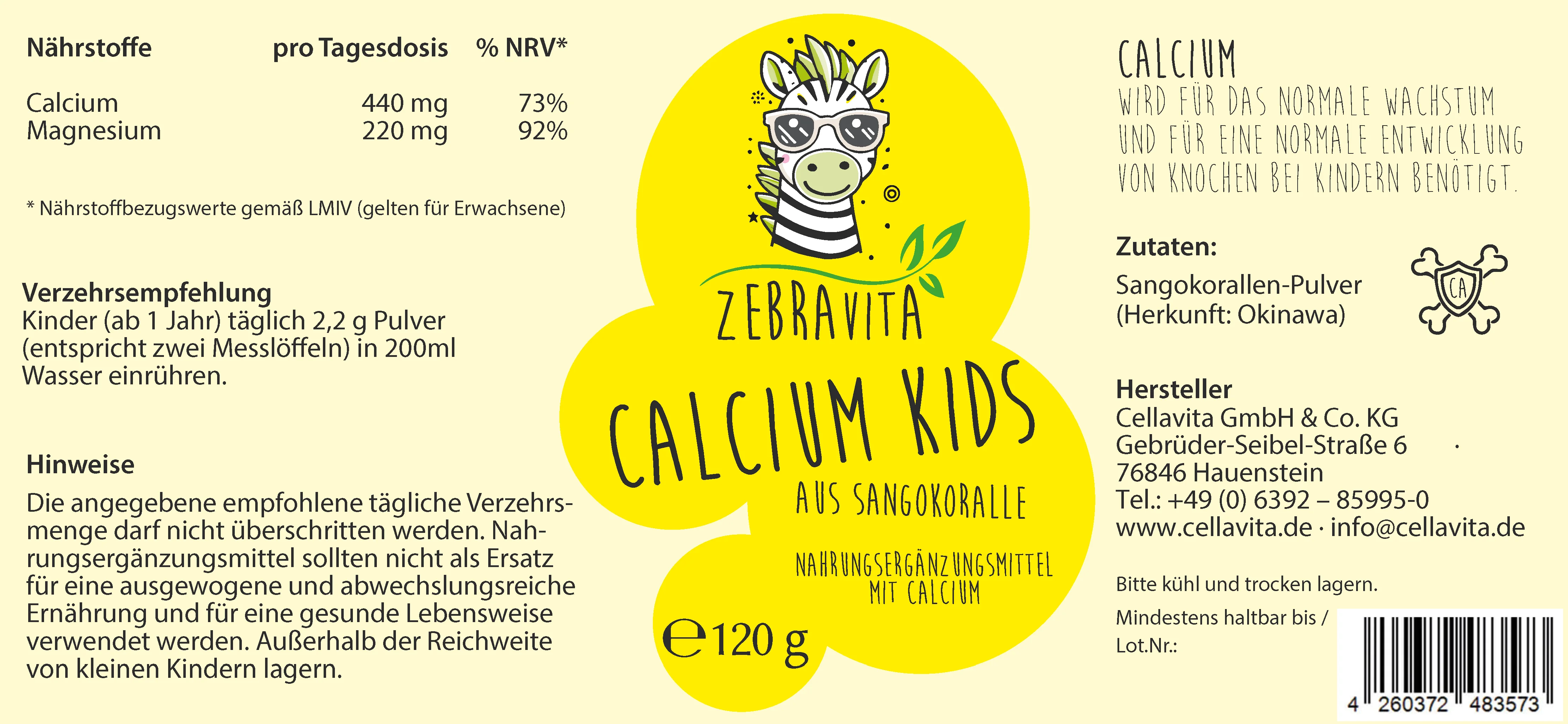 Calcium kids (natürlicher Calcium Lieferant) für Kinder - 120g Pulver im Glas