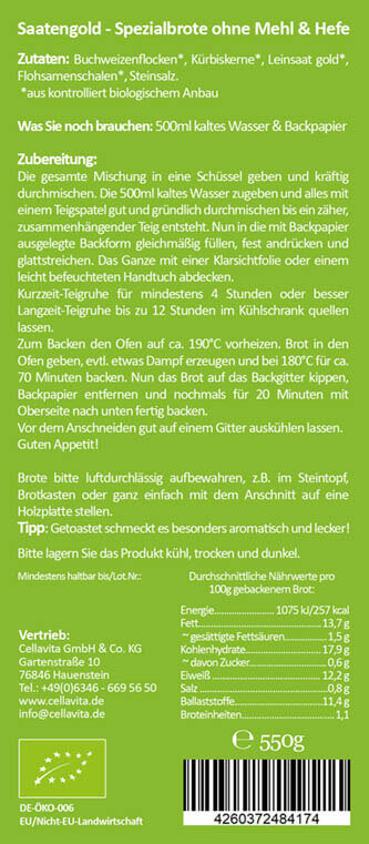 Mehlfreibrot Buchweizen -grob körnig- Bio Brotbackmischung