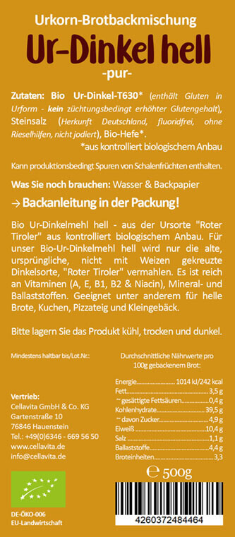 Mehl-Brotbackmischung (Bio) Ur-Dinkel hell pur 500g