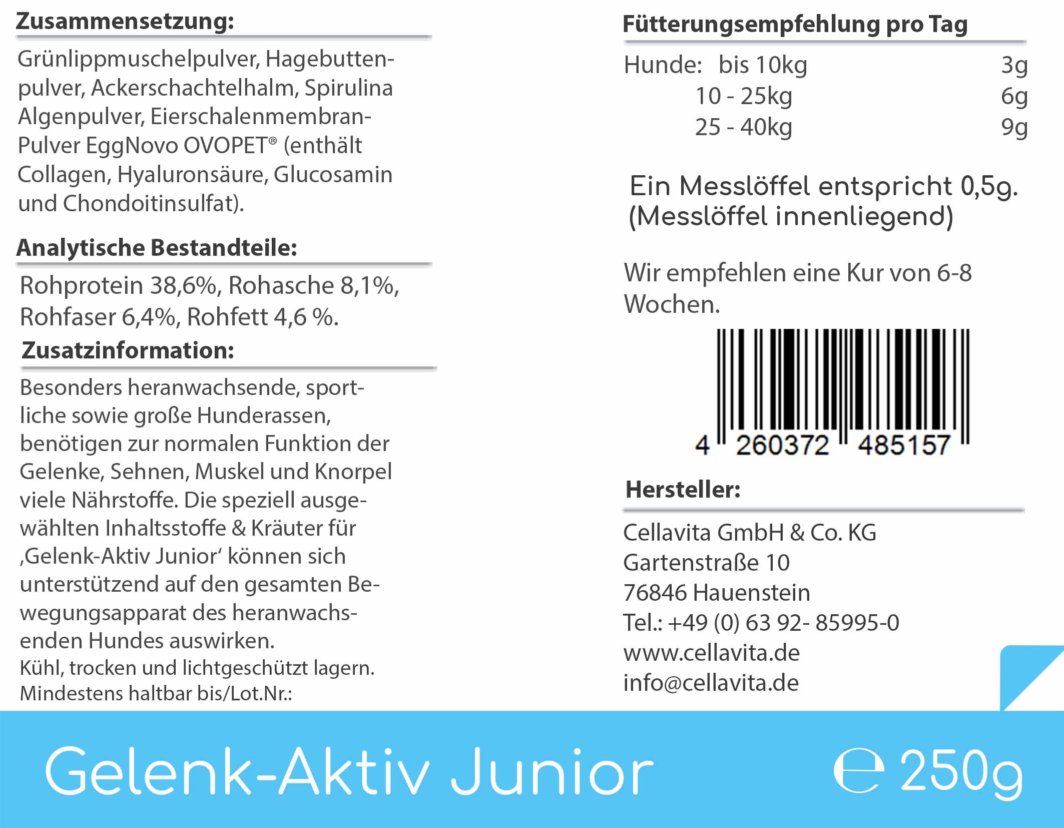 Cellavita Tiergesundheit für Hunde Gelenk-Aktiv Junior - 250g