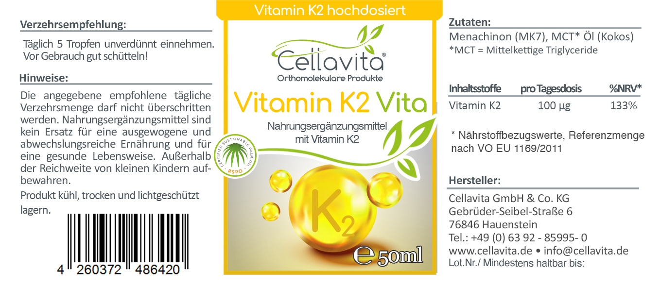 Vitamin K2 100µg pro TD MK7 all trans vegan 1750 Tropfen 50ml