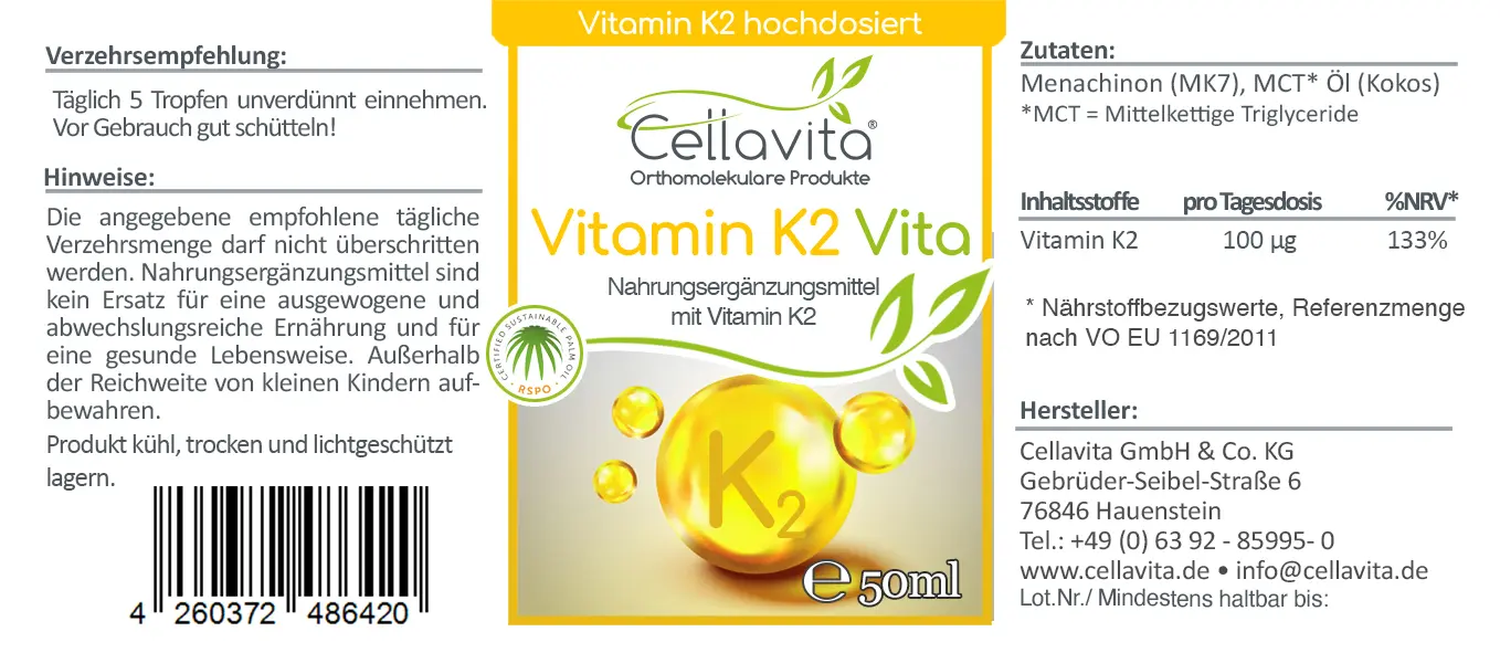 Vitamin K2 100µg pro TD MK7 all trans vegan 1750 Tropfen 50ml