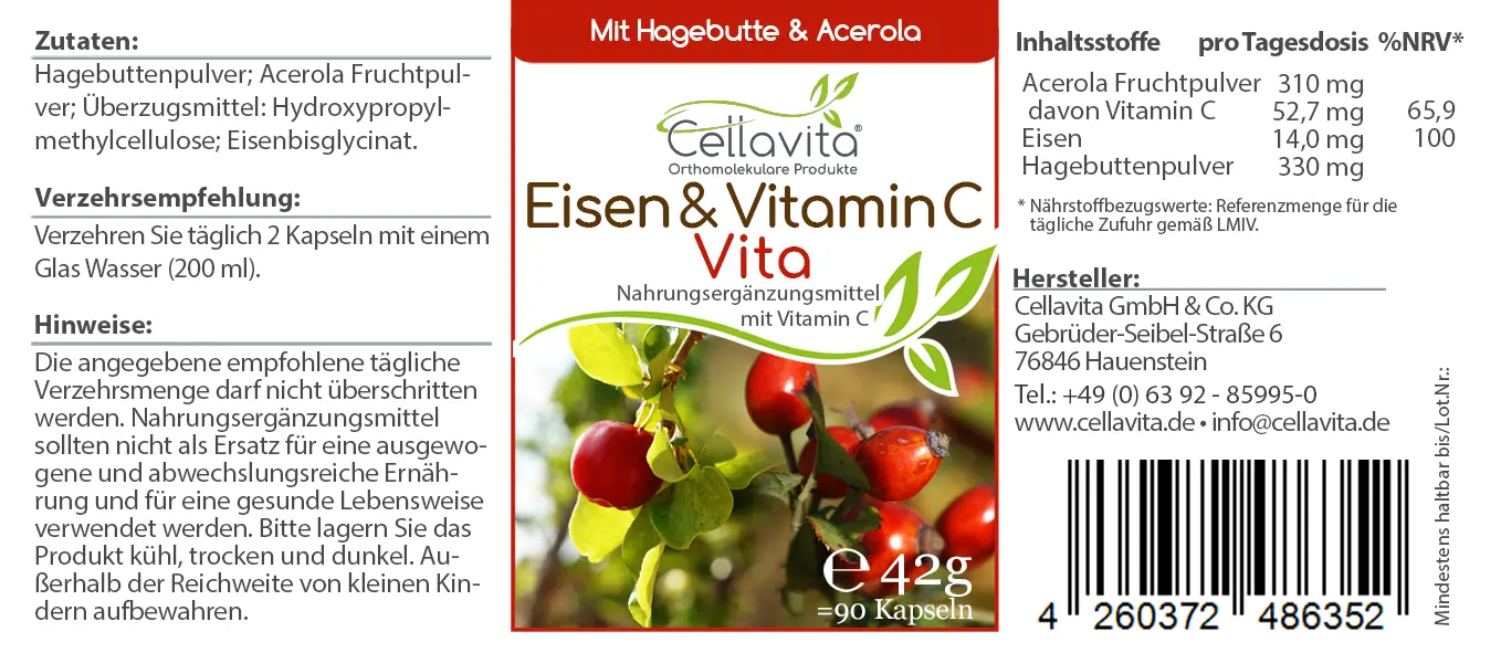 Eisen & Vitamin C Vita | 90 Kapseln im Glas