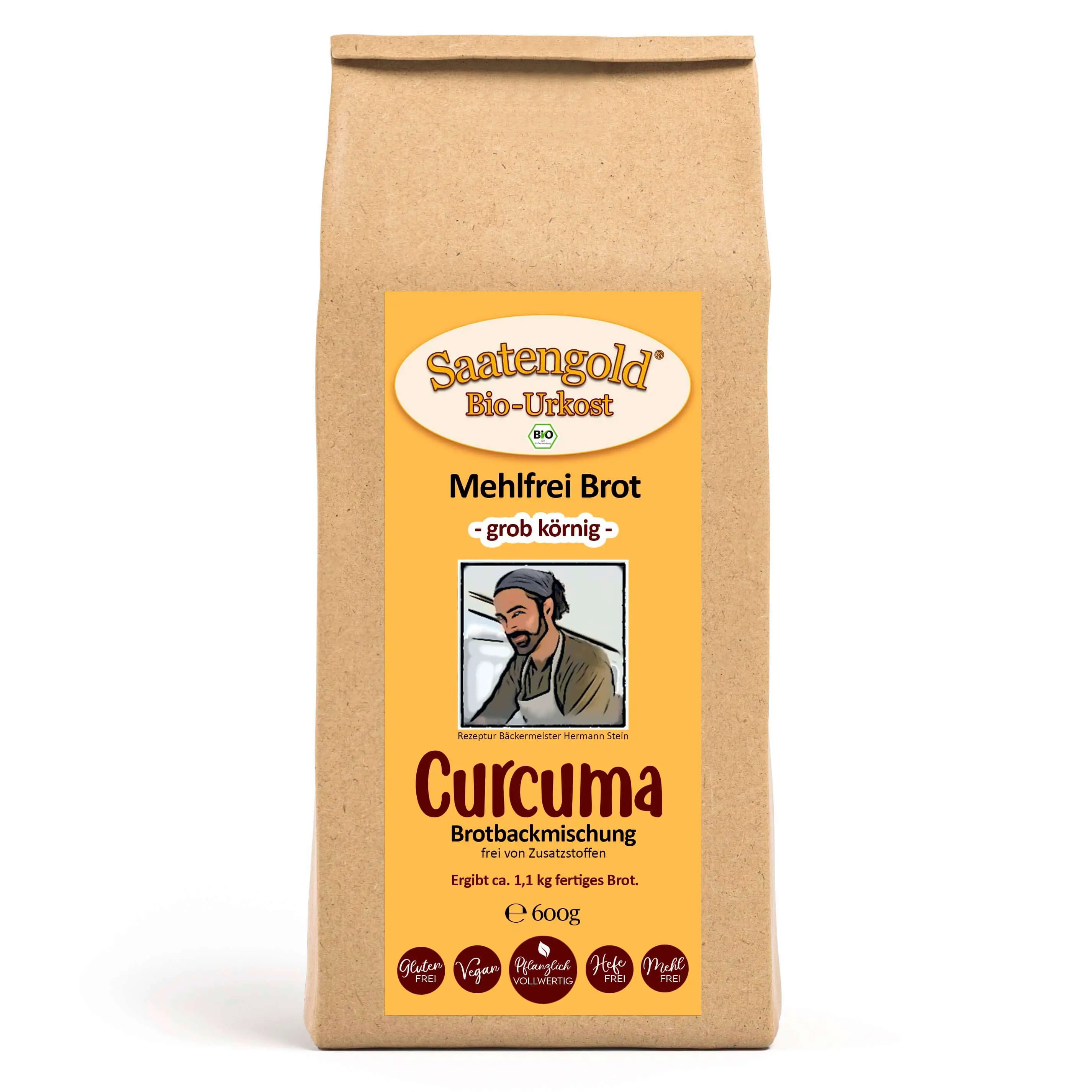 Mehlfreibrot Curcuma -grob körnig- Bio Brotbackmischung 