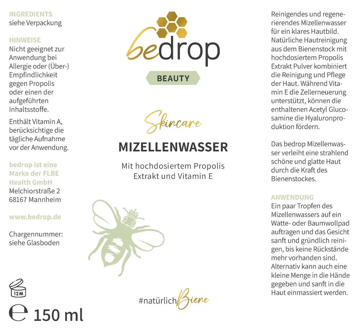 Mizellenwasser Gesichtswasser / Tonikum mit Propolis Extrakt