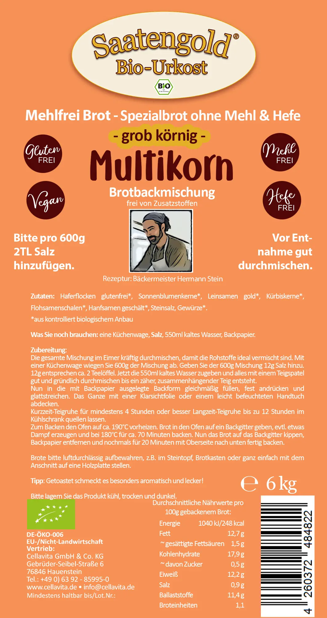 Mehlfreibrot Multikorn -grob körnig- Bio Brotbackmischung 