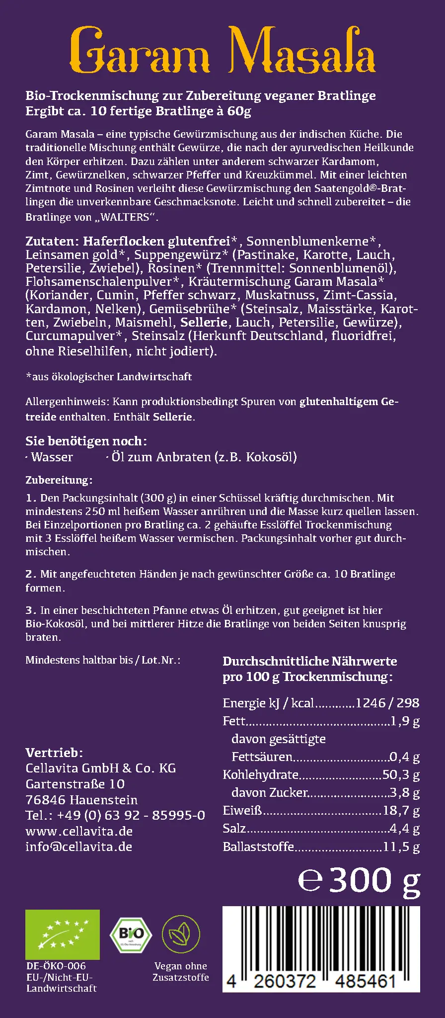 Bratlinge - Veggieburger "Garam Masala" für 10 Bratlinge