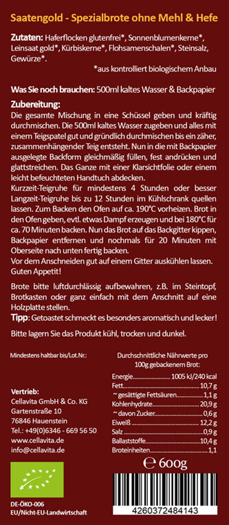 Mehlfreibrot Sonnenkraft -grob körnig- Bio Brotbackmischung 