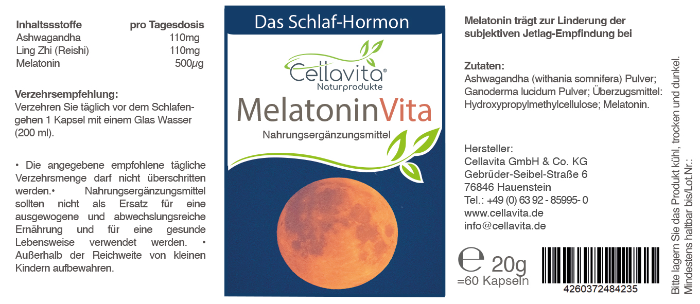 Melatonin Vita mit Ashwagandha & Ling Zhi Kapseln