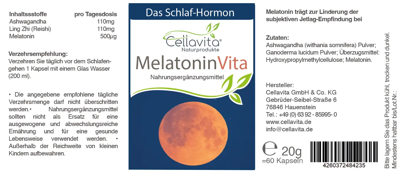 Melatonin Vita mit Ashwagandha & Ling Zhi Kapseln