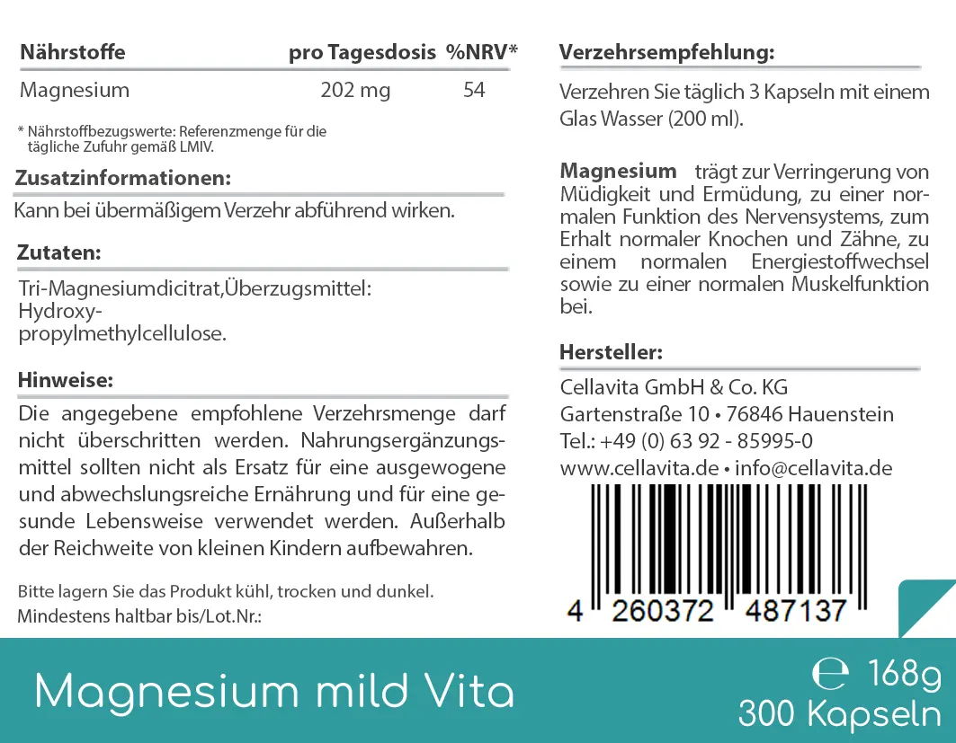 Magnesium Familien-Set – für Groß & Klein – Etikett auf der Rückseite