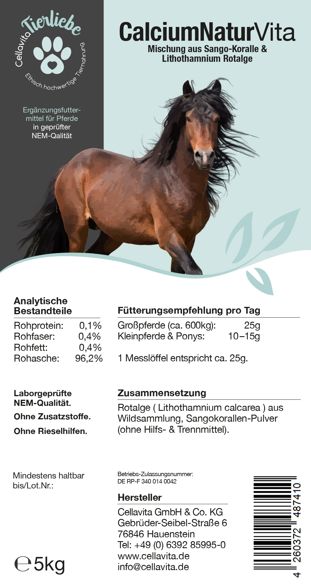 Calcium Natur Vita für Pferde 5kg Vorratsbeutel