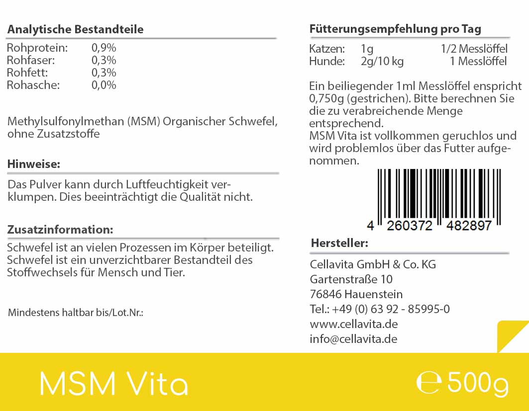 MSM - Organischer Schwefel für Hunde & Katzen