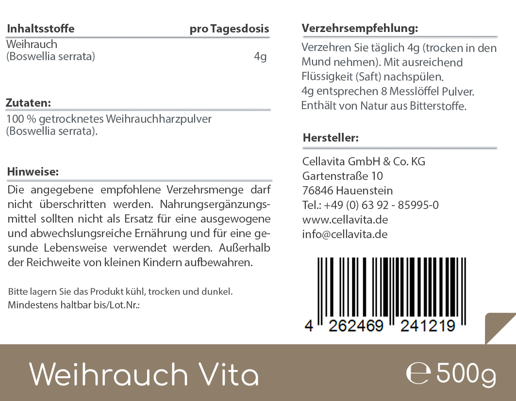 Weihrauch Vita (Boswellia Serrata) 4-Monatsvorrat - 500g im Beutel