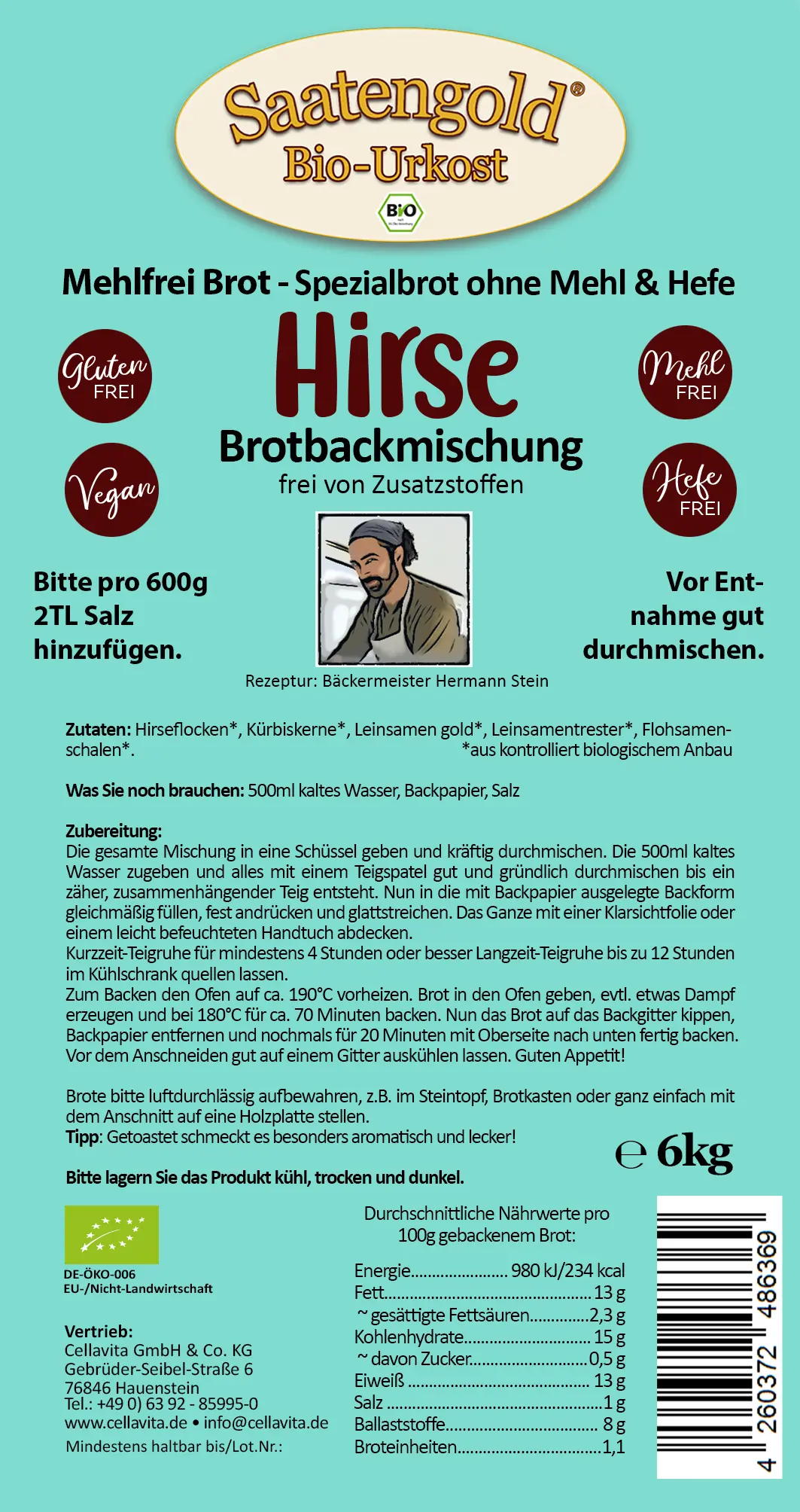 Mehlfreibrot Hirse - Bio Brotbackmischung