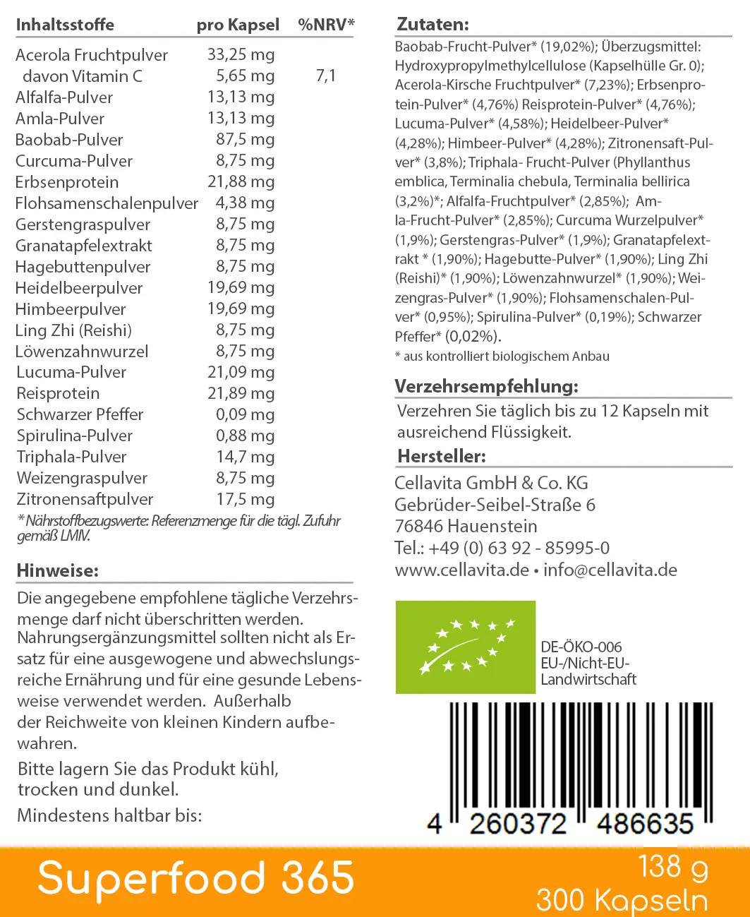 Superfood 365 Bio Kapseln- mit 21 Bio-Superfoods