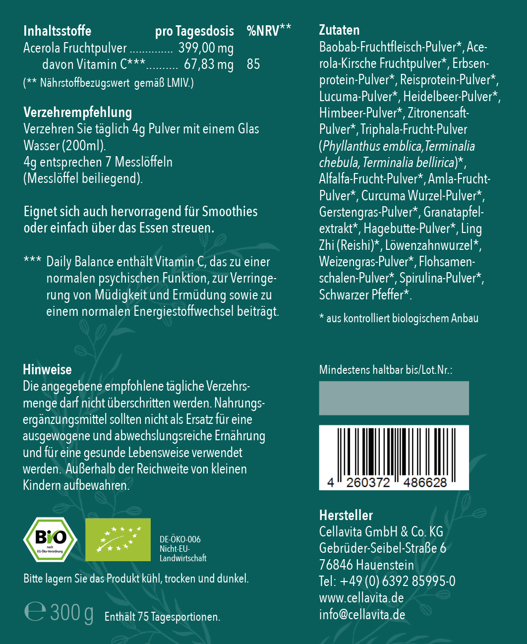 Daily Balance Bio Pulver mit 21 Bio-Zutaten