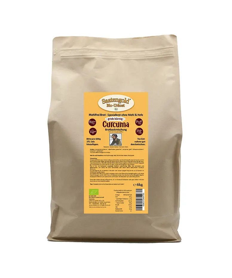 Mehlfreibrot Curcuma -grob körnig- Bio Brotbackmischung 