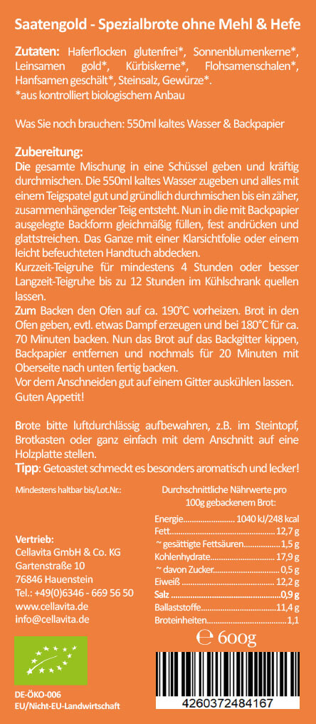 Mehlfreibrot Multikorn -grob körnig- Bio Brotbackmischung 