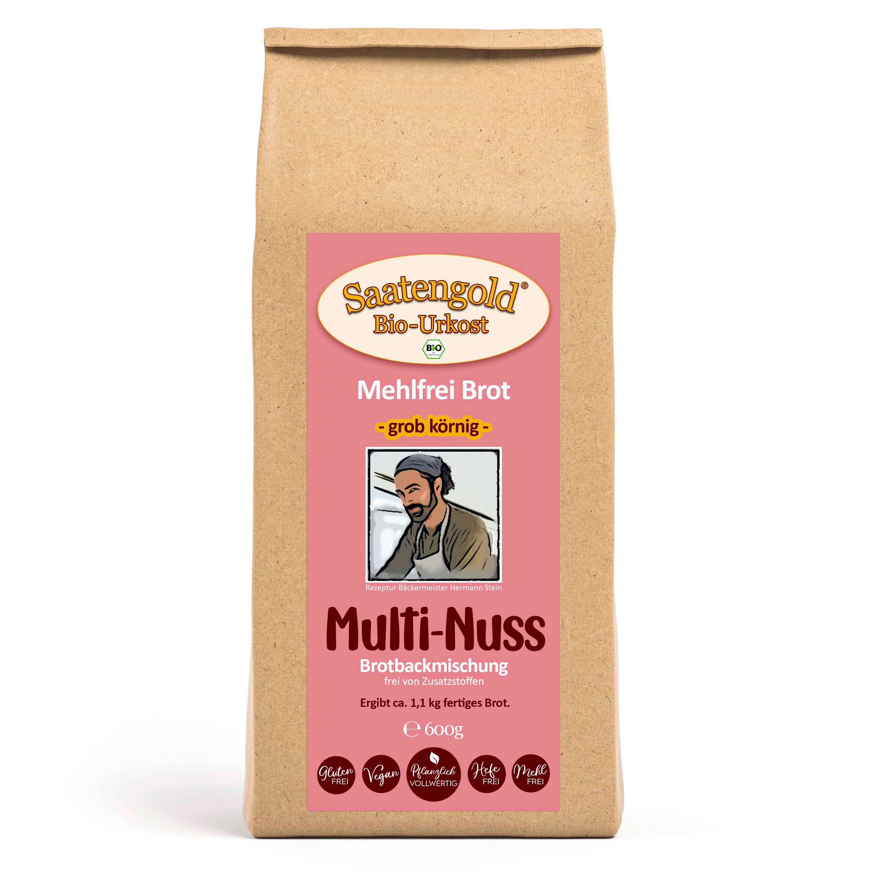 Mehlfreibrot Multi-Nuss -grob körnig- Bio Brotbackmischung 