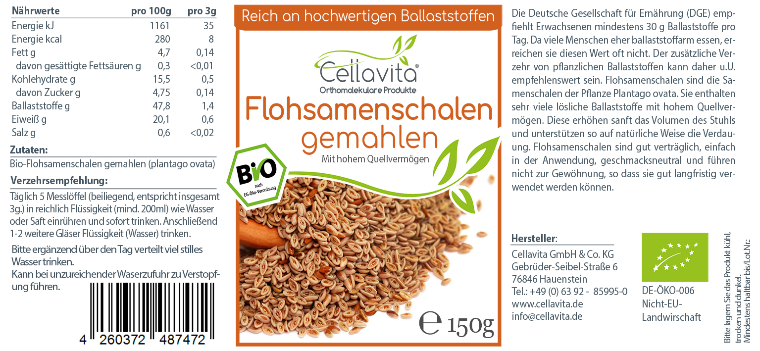 Bio Flohsamenschalenpulver (gemahlen) 