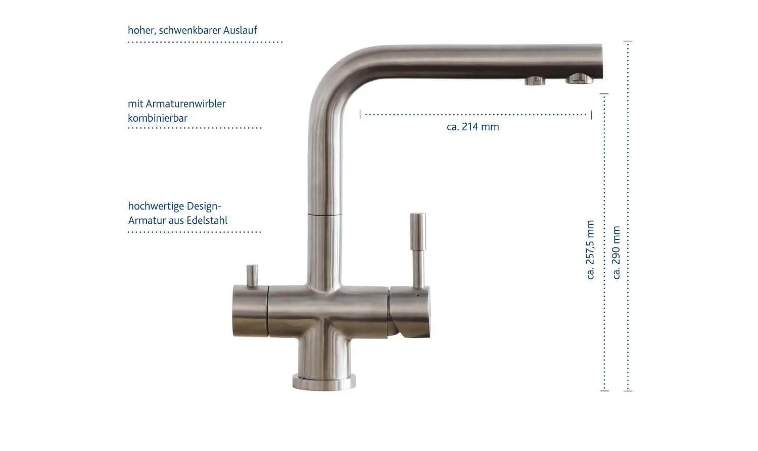 Alvito 3-Wege-Armatur Florenz aus Edelstahl