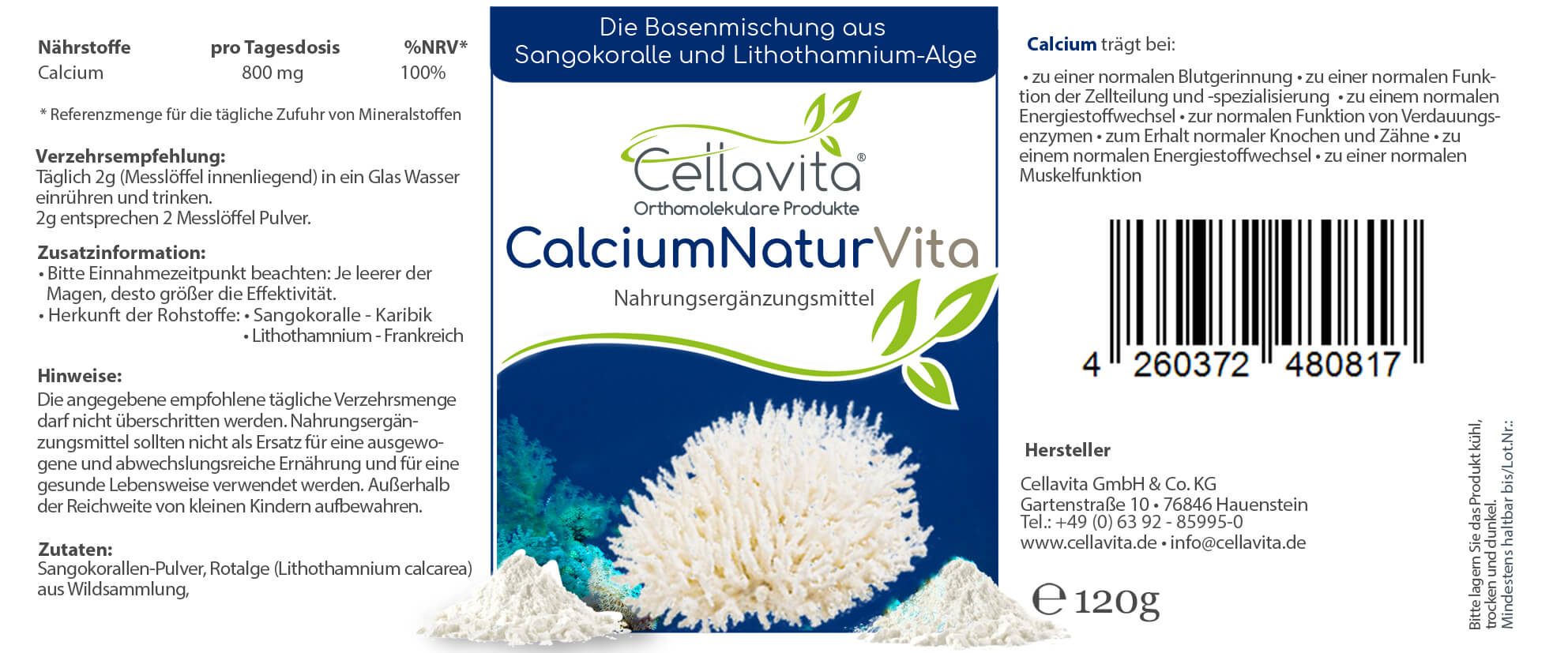 Calcium Natur Vita - Monatsvorrat - Pulver