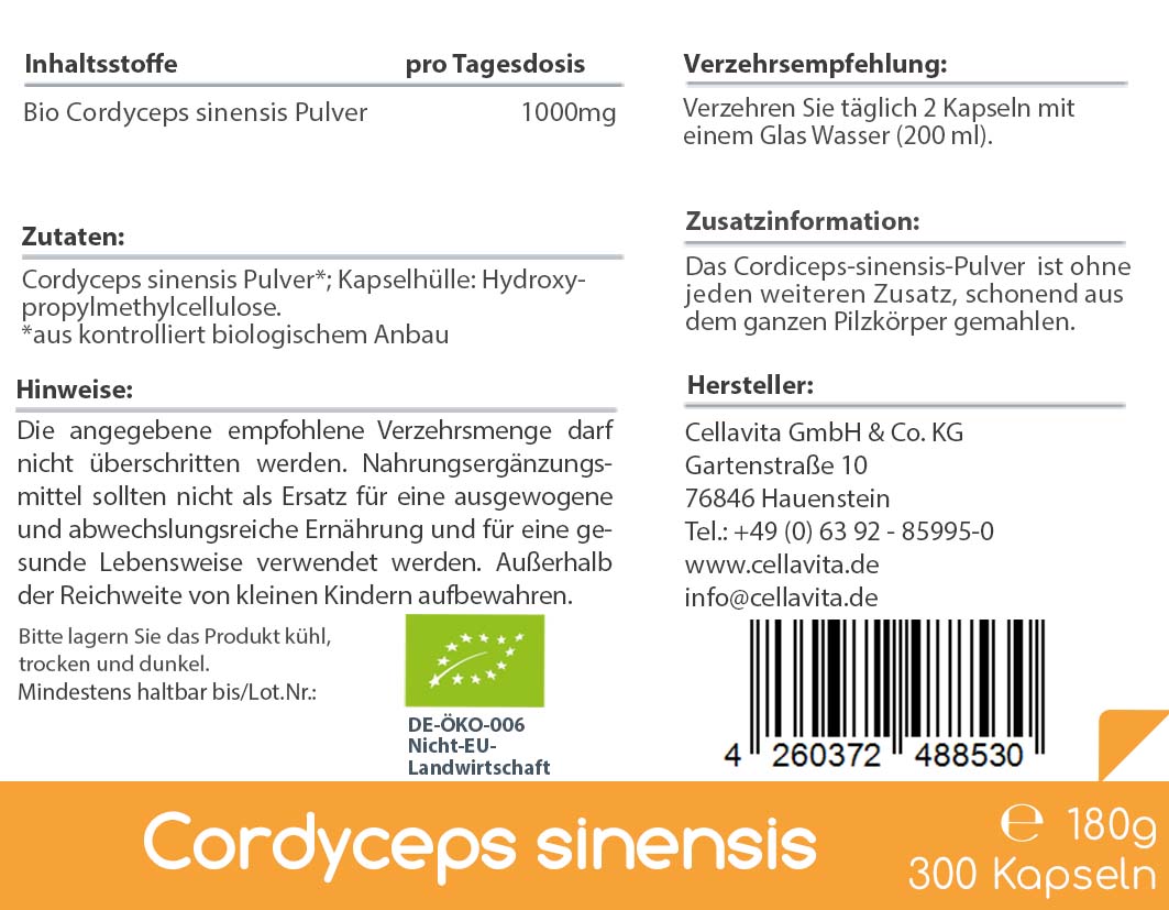 Bio Cordyceps Sinensis Kapseln Bio Cordyceps Sinensis Kapseln