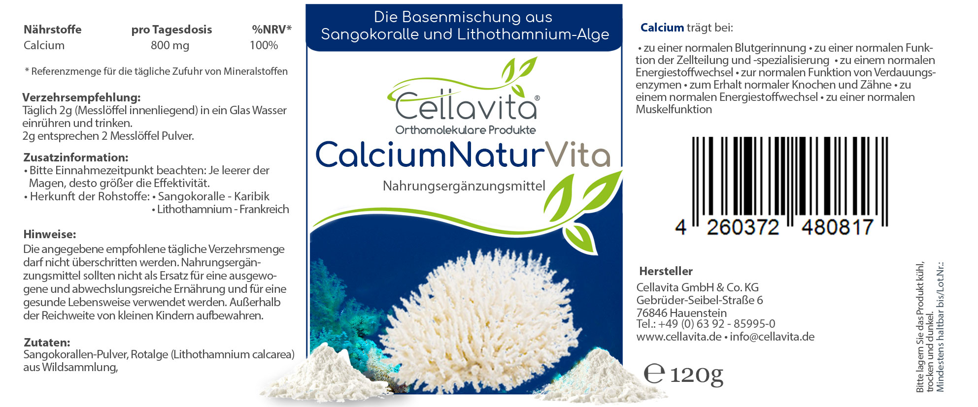 Calcium Natur Vita - Monatsvorrat - Pulver