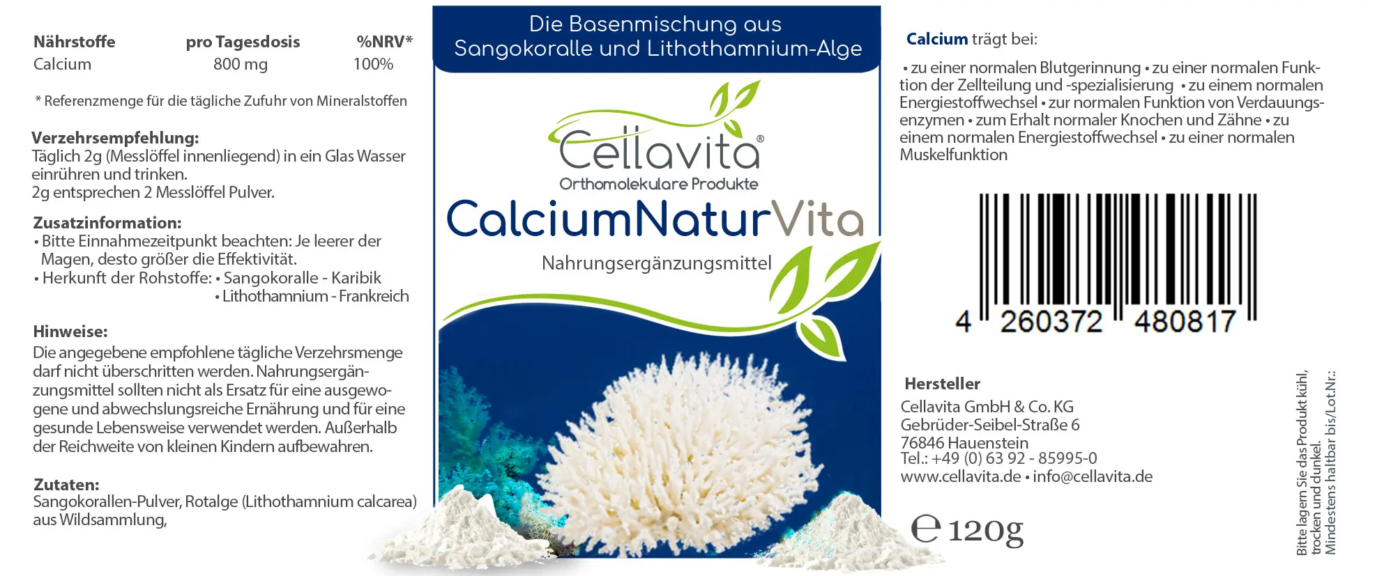 Calcium Natur Vita - Monatsvorrat - Pulver