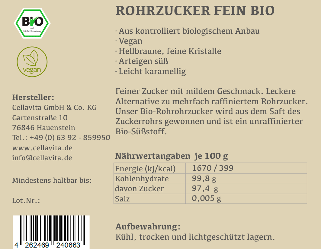 Bio-Rohrohrzucker 1kg