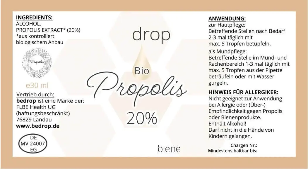 Propolis Tinktur mit Pipette 20% in Bio-Qualität - 30ml