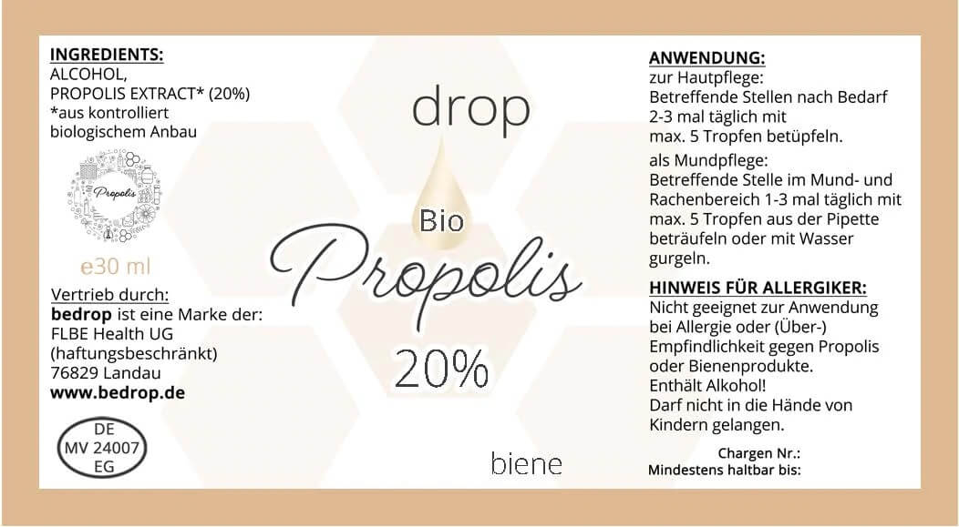 Propolis Tinktur mit Pipette 20% in Bio-Qualität - 30ml