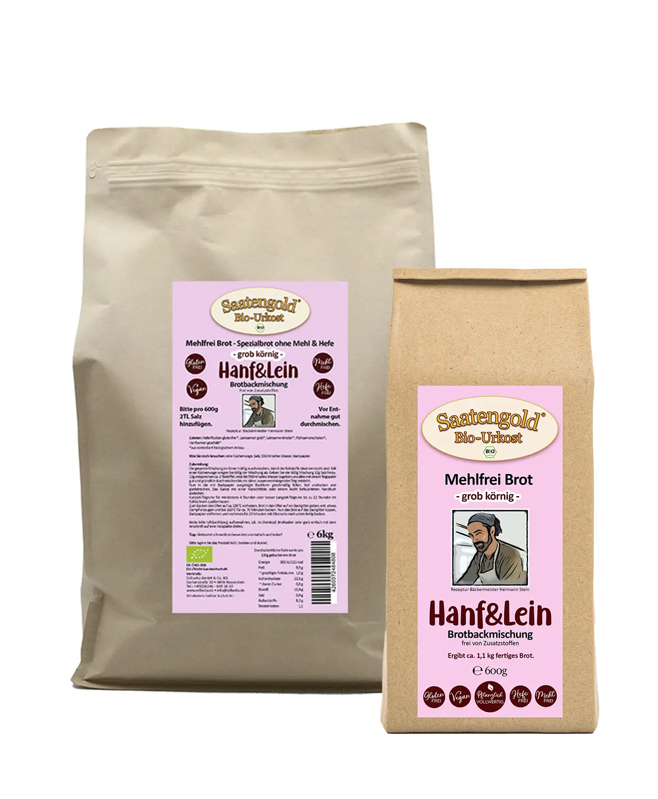 Mehlfreibrot Hanf & Lein -grob körnig- Bio Brotbackmischung 