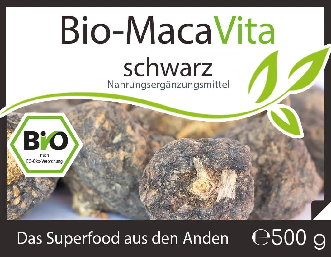 Bio-Maca Vita schwarz (3,5 Monatsvorrat) - 500 g Pulver im Vorratsbeutel