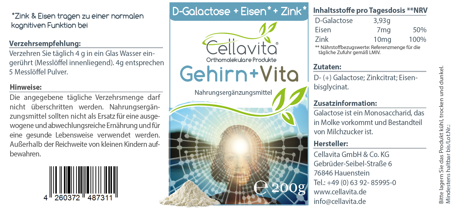 Gehirn+ Vita Pulver (mit D-Galactose, Eisen & Zink)