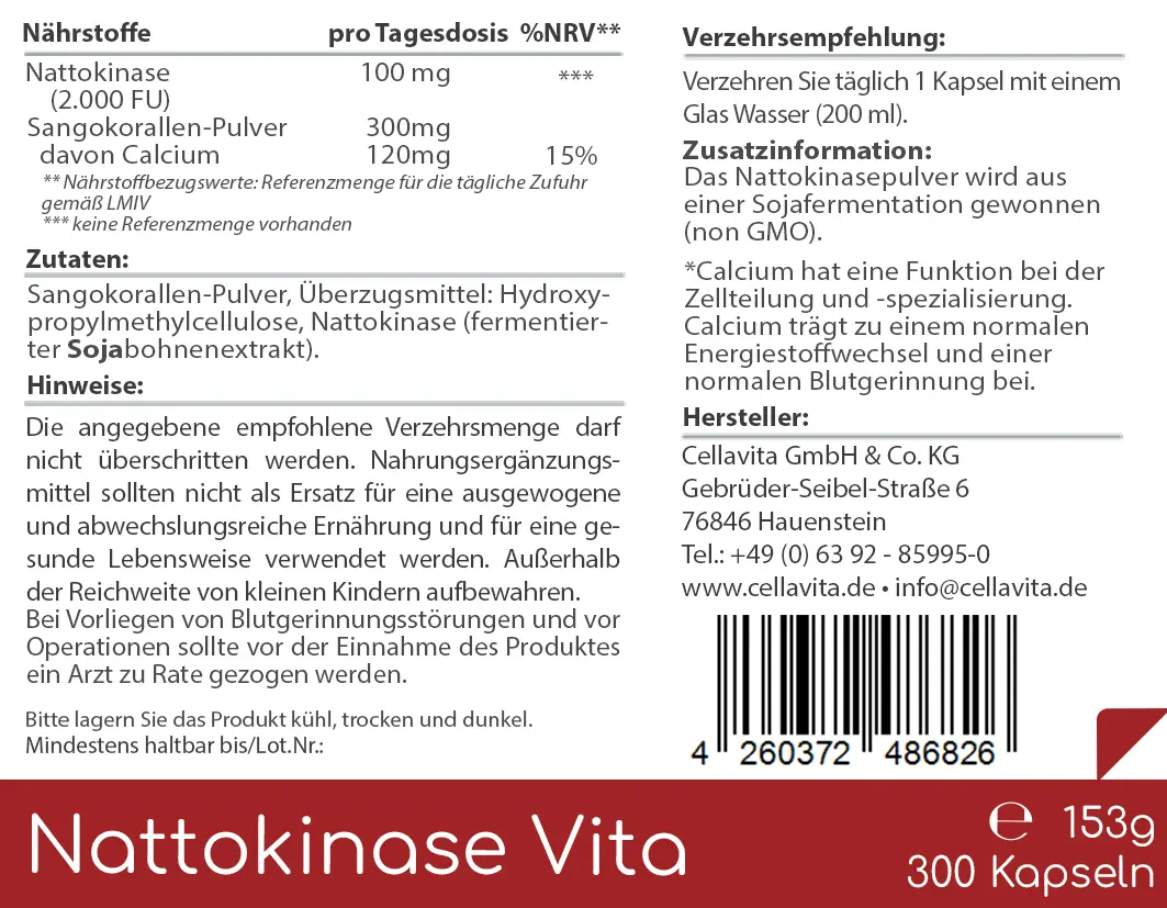 Nattokinase Vita Kapseln (Das Plus für Blut & Zelle) 
