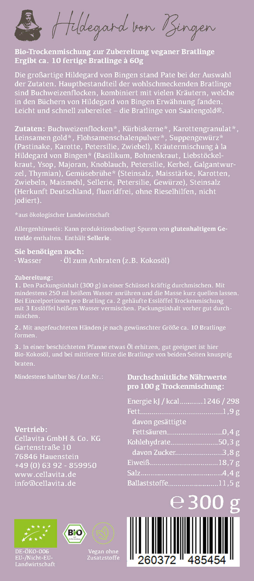 Bratlinge - Veggieburger nach "Hildegard von Bingen" für 10 Bratlinge
