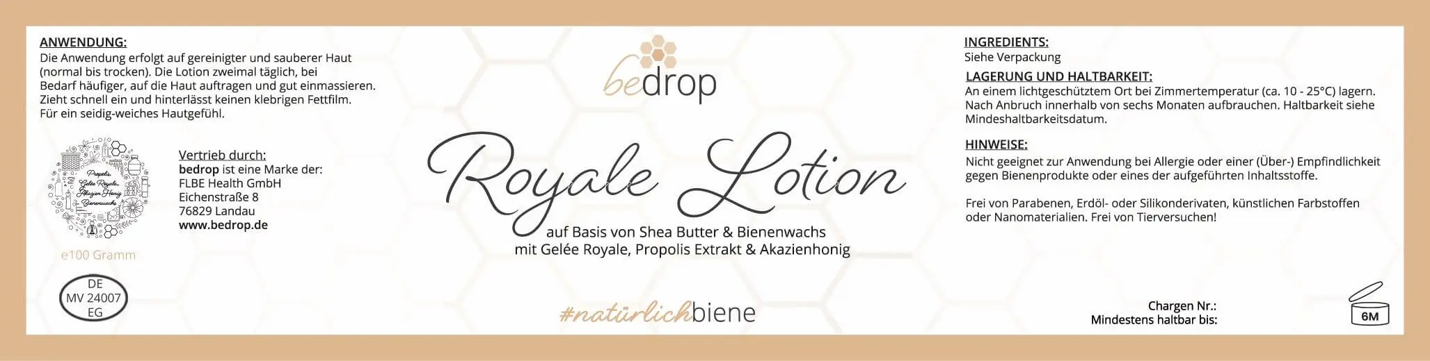 Körperlotion / Bodylotion mit Gelée Royale, Propolis, Sheabutter & Akazienhonig  - 100g