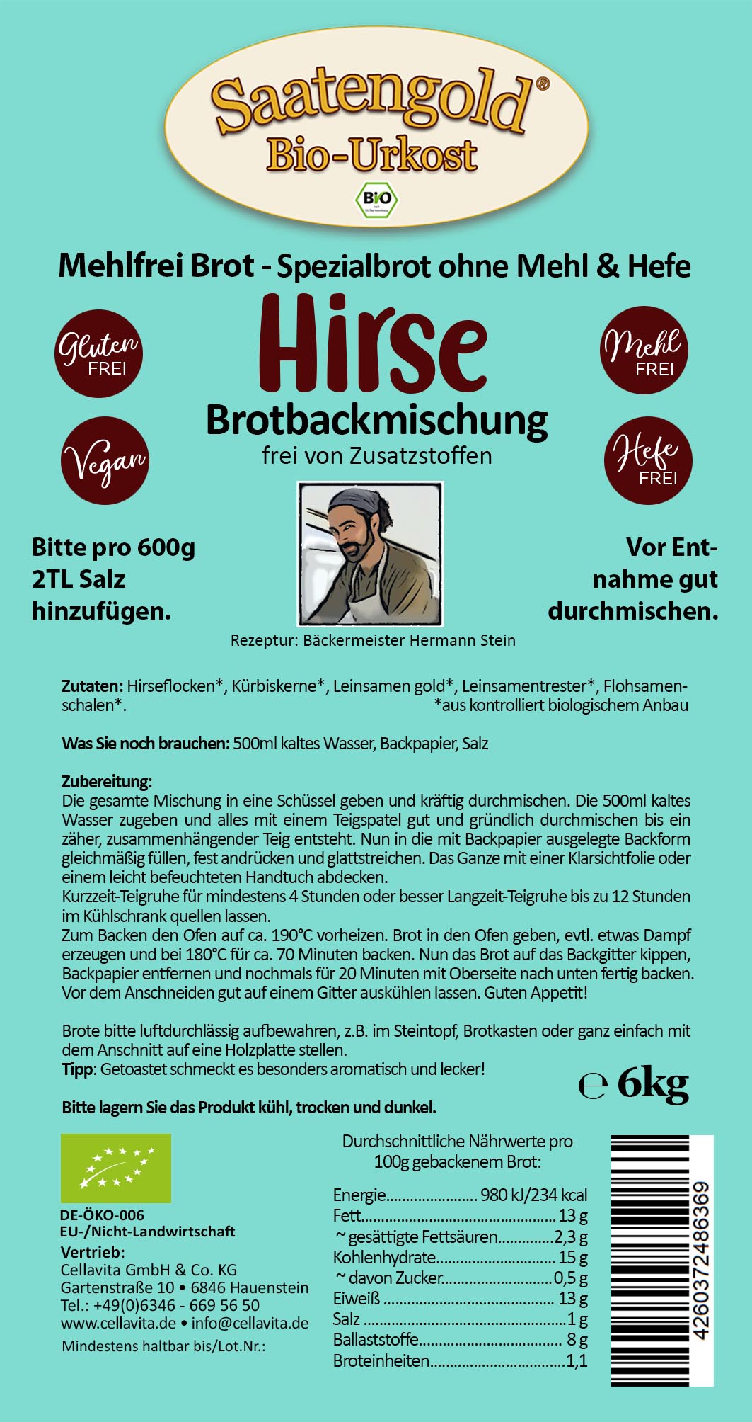 Mehlfreibrot Hirse - Bio Brotbackmischung