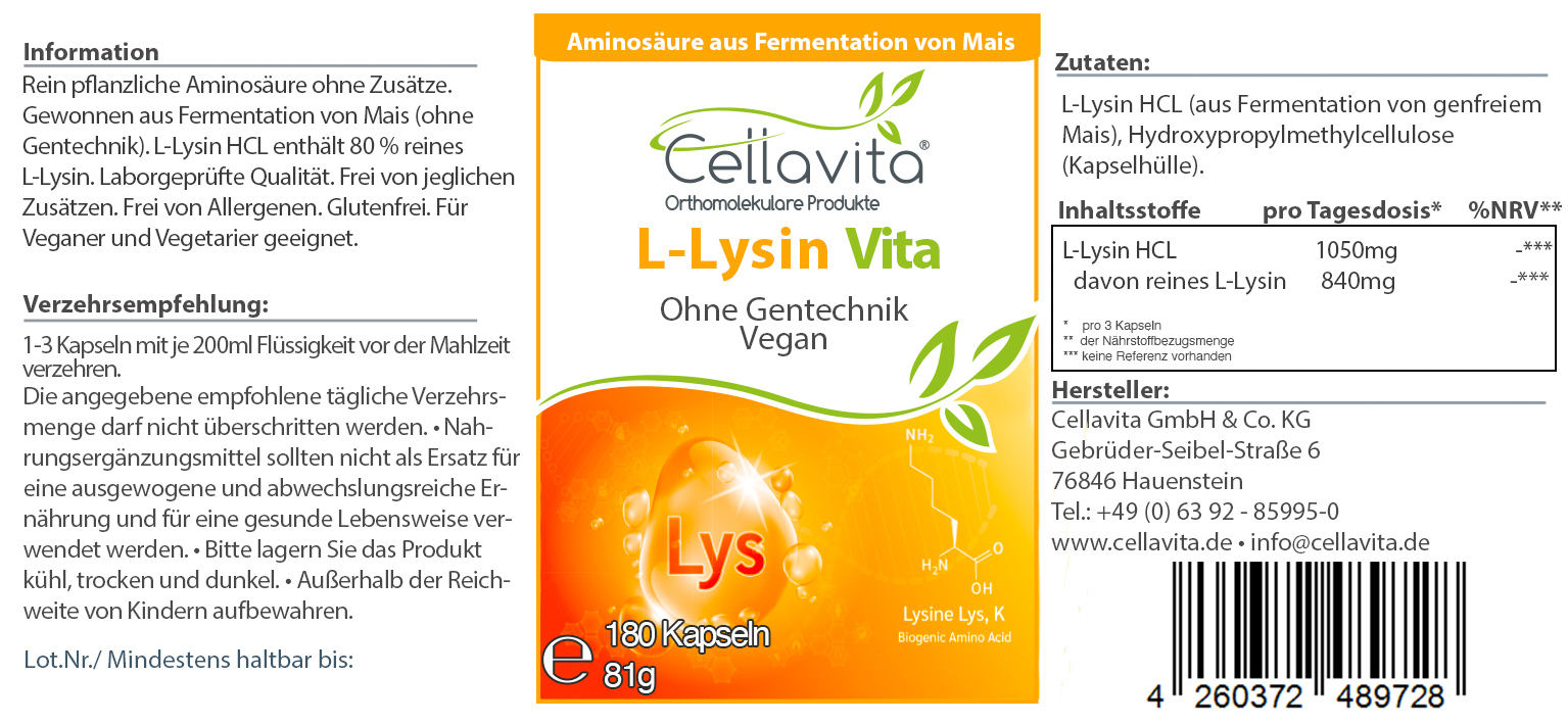 L-Lysin Vita 180 Kapseln
