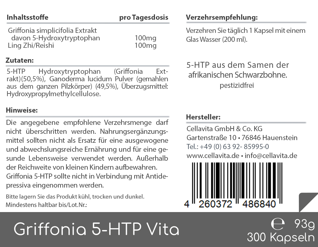 Griffonia 5-HTP (4-Monatsvorrat) Kapseln 
